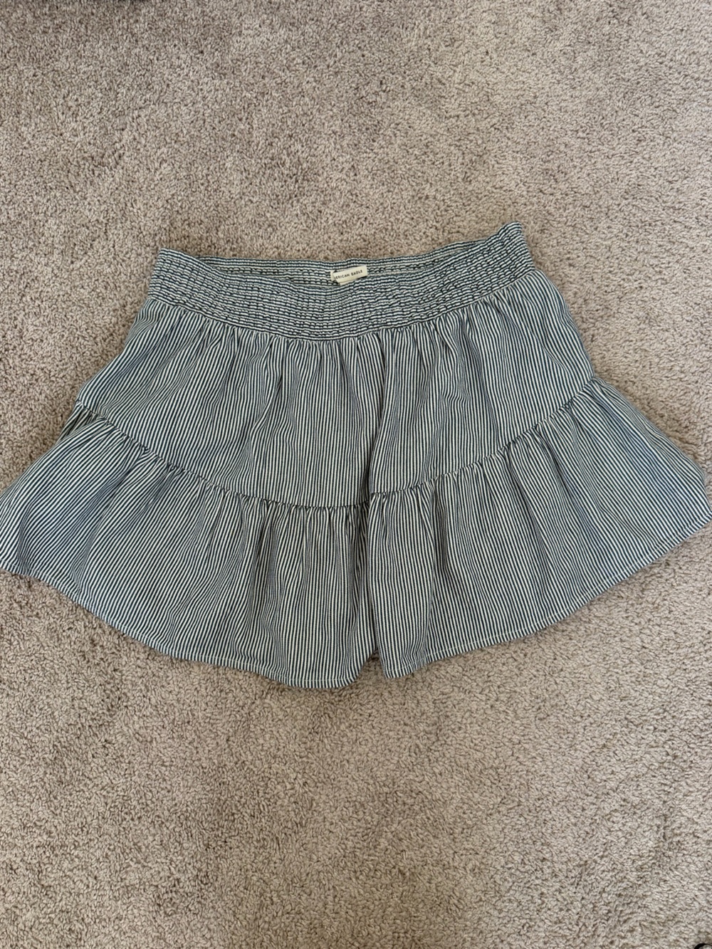 American Eagle Outfitters Navy & White Striped Smocked-Waist Skort